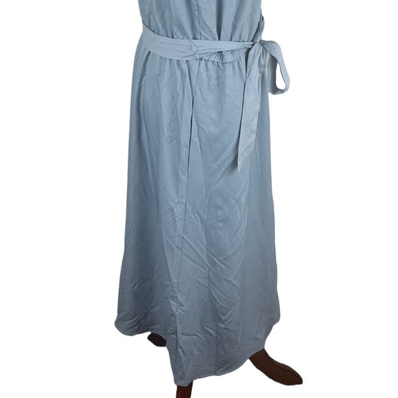 LONDON TIMES V-NECK CHAMBRAY RUFFLE SLEEVELESS MIDI DRESS IN BLUE NWT WOMEN'S 14 - Picture 7 of 15